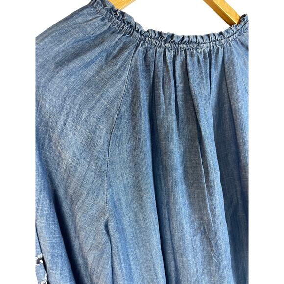 Lauren Conrad Tencel Chambray Floral Embroidered Long Sleeve Swing Top Size XS - Picture 8 of 8